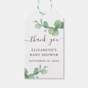Waterverf groen eucalyptus baby shower dank u cadeaulabel