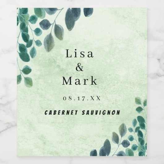 Waterverf groen Eucalyptus bladeren Wijn Etiket (Enkel label)