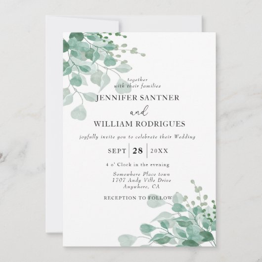 Waterverf Groen Eucalyptus Bloemen Bladergroen Bru Kaart (Voorkant)