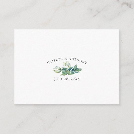 Waterverf groen eucalyptus bruiloft details informatiekaartje (Achterkant)