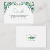 Waterverf groen eucalyptus bruiloft details informatiekaartje (Voorkant / Achterkant)