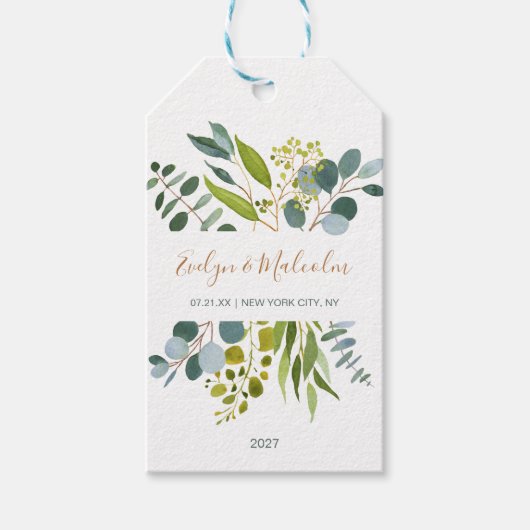 Waterverf groen, eucalyptus Dank u Cadeaulabel (Voorkant)