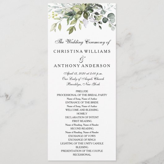 Waterverf groen eucalyptus programmakaart (Voorkant)