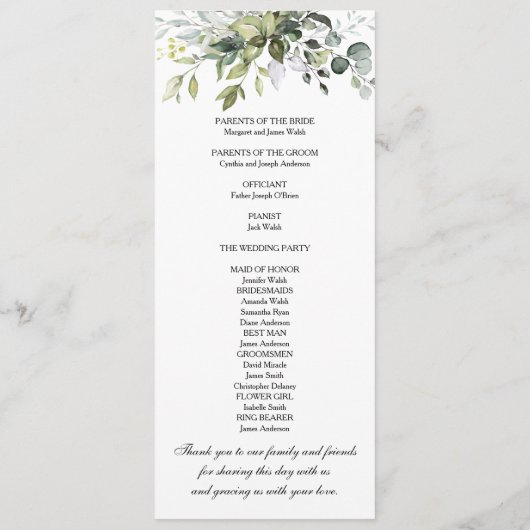 Waterverf groen eucalyptus programmakaart (Achterkant)