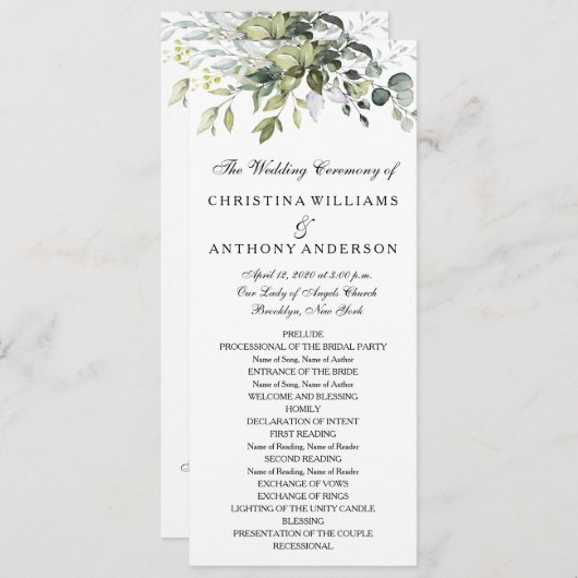 Waterverf groen eucalyptus programmakaart (Voorkant / Achterkant)