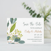 Waterverf groen, eucalyptus Save the Date (Staand voorkant)
