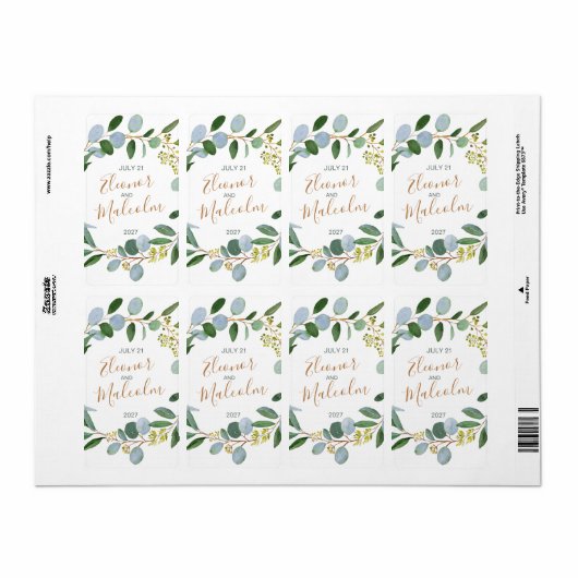 Waterverf groen, eucalyptusbladeren etiket (Full Sheet)