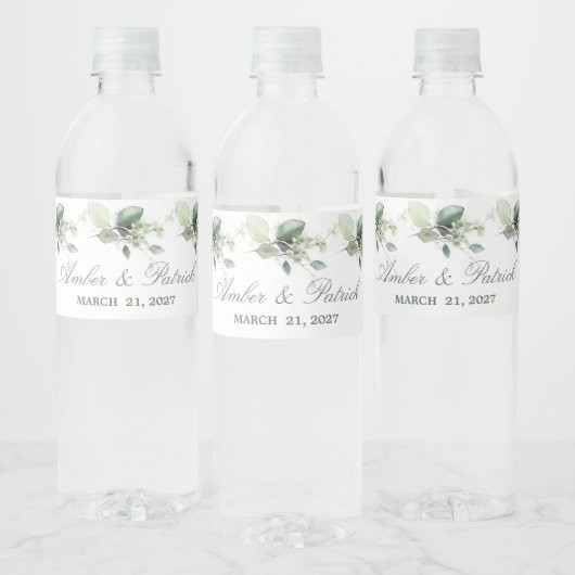 Waterverf groen, eucalyptusbladeren Wedding Waterfles Etiket (Flessen)