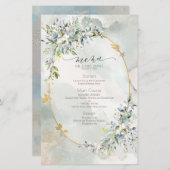 Waterverf Groen Floral Gold Lijst Wedding Menu (Voorkant / Achterkant)
