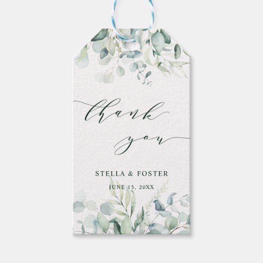 Waterverf Groen Foliage bruiloft dank u Cadeaulabel (Voorkant)