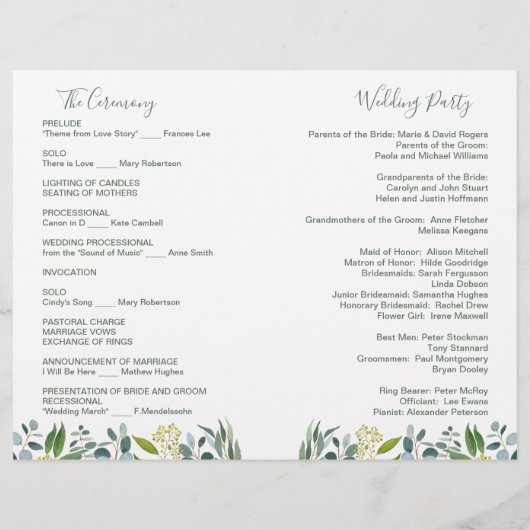 Waterverf groen foliage Folded Wedding Program (Achterkant)