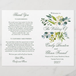 Waterverf groen foliage Folded Wedding Program