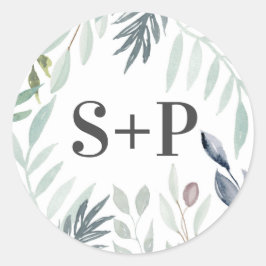 Waterverf Groen Foliage Initiaal bruiloft stickers
