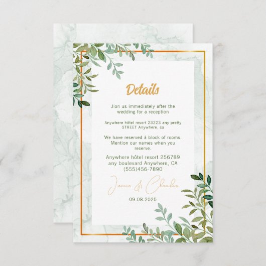 Waterverf groen gebladerte bladeren bruiloft informatiekaartje (Voorkant / Achterkant)