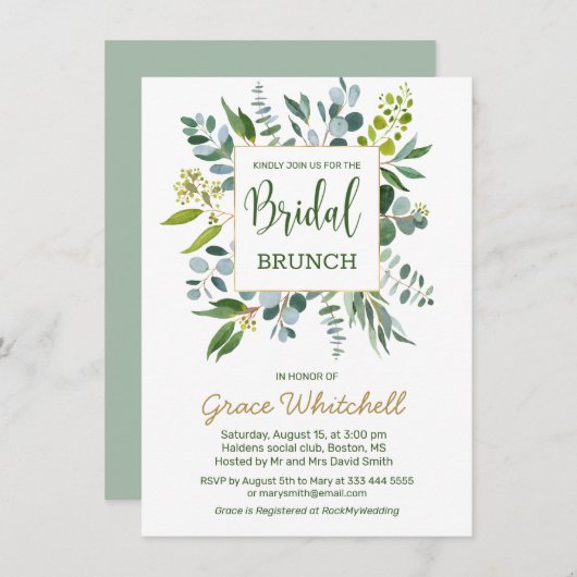 Waterverf groen gebladerte Bridal Brunch Kaart (Voorkant / Achterkant)