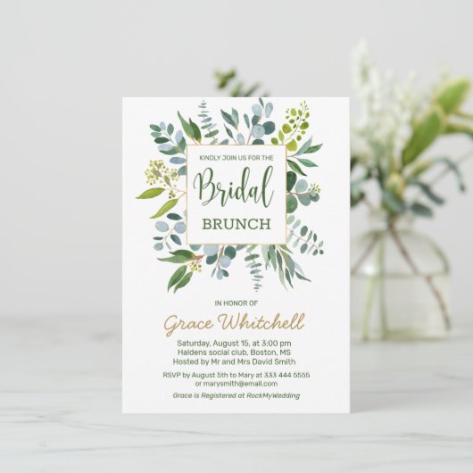 Waterverf groen gebladerte Bridal Brunch Kaart (Staand voorkant)
