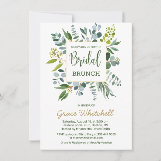 Waterverf groen gebladerte Bridal Brunch Kaart (Voorkant)