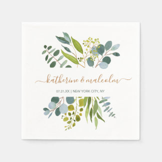 Waterverf groen gebladerte, eucalyptus bruiloft servet