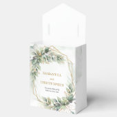 Waterverf groen gebladerte gouden glitter bruiloft bedankdoosjes (Geopend)