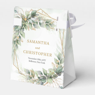 Waterverf groen gebladerte gouden glitter bruiloft bedankdoosjes