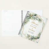 Waterverf groen gebladerte gouden glitter bruiloft planner (Display)