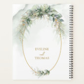 Waterverf groen gebladerte gouden glitter bruiloft planner (Achterkant)