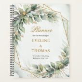 Waterverf groen gebladerte gouden glitter bruiloft planner (Voorkant)