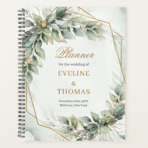Waterverf groen gebladerte gouden glitter bruiloft planner