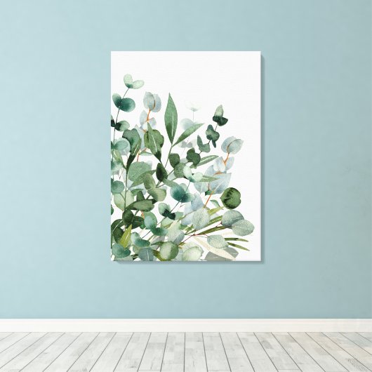 Waterverf Groen gebladerte groen blad Canvas Afdruk (Insitu (Houten vloer))