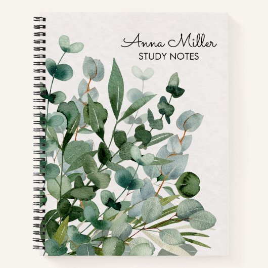 Waterverf groen gebladerte laat modern notitieboek (Voorkant)