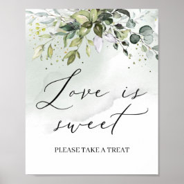 Waterverf groen gebladerte liefde is zoete teken poster