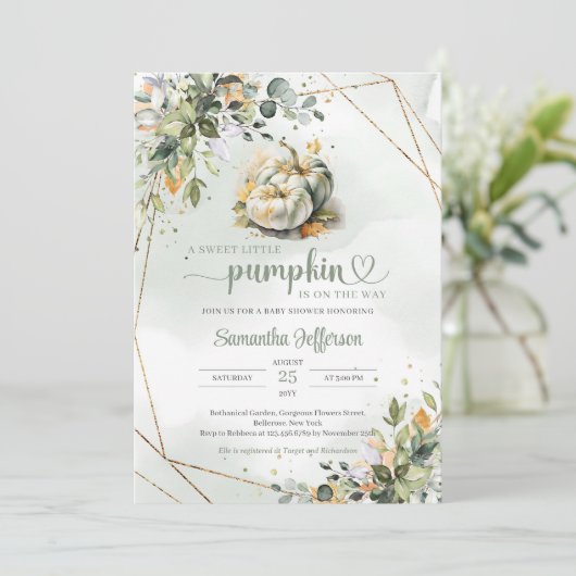 Waterverf groen gebladerte vallen bladeren pompoen kaart (Staand voorkant)