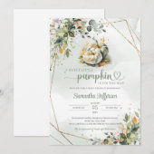 Waterverf groen gebladerte vallen bladeren pompoen kaart (Voorkant / Achterkant)