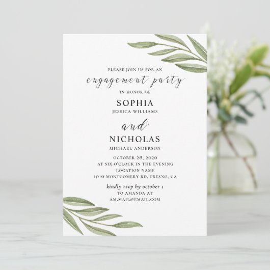 Waterverf groen gebladerte verlovingsfeest kaart (Staand voorkant)