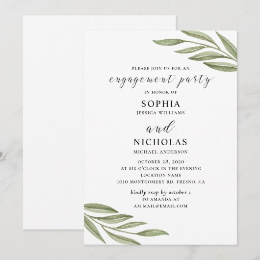 Waterverf groen gebladerte verlovingsfeest kaart (Voorkant / Achterkant)