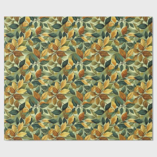 Waterverf groen geel sinaasappel vallen bladeren cadeaupapier (Vlak)