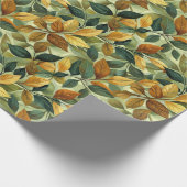 Waterverf groen geel sinaasappel vallen bladeren cadeaupapier (Hoek)