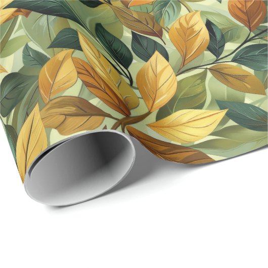 Waterverf groen geel sinaasappel vallen bladeren cadeaupapier (Rol Hoek)