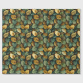 Waterverf groen geel sinaasappel vallen bladeren cadeaupapier (Vlak)