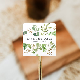 Waterverf Groen Gepersonaliseerd Save The Date Vierkante Sticker