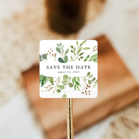 Waterverf Groen Gepersonaliseerd Save The Date Vierkante Sticker