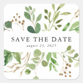 Waterverf Groen Gepersonaliseerd Save The Date Vierkante Sticker (Voorkant)