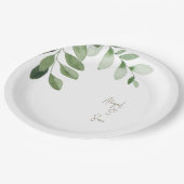 Waterverf groen gepersonaliseerde witte bruiloft papieren bordje (Gekanteld)