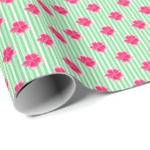 Waterverf Groen Gestreepte Roze Bloemen Cadeaupapier (Rol Hoek)