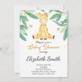 Waterverf groen Giraffe Baby shower uitnodigen Kaart (Voorkant)