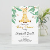 Waterverf groen Giraffe Baby shower uitnodigen Kaart (Staand voorkant)