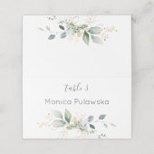 Waterverf groen & goud blad plaatskaartje (Buitenkant ongevouwen)