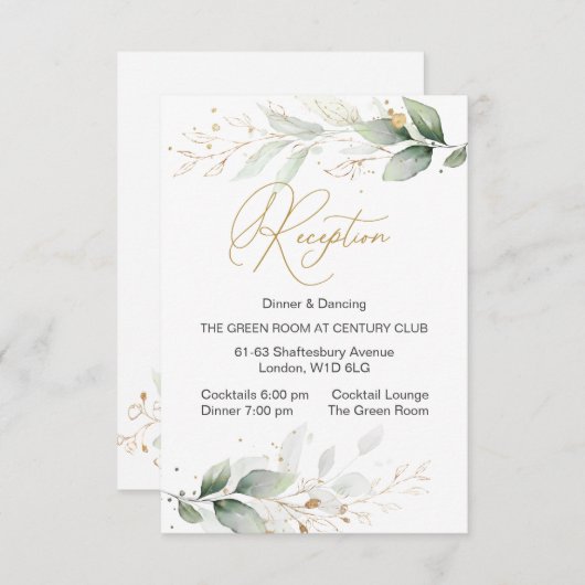 Waterverf groen & goud gebladerte Ontvangst Informatiekaartje (Voorkant / Achterkant)