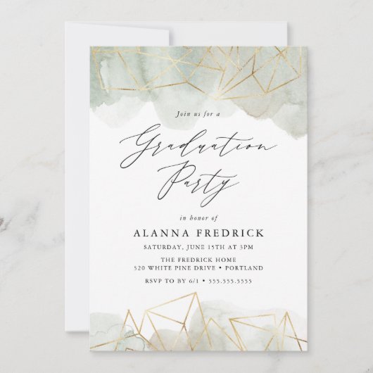 Waterverf Groen goud geometrisch Afstuderen Kaart (Voorkant)