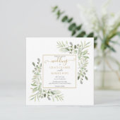 Waterverf groen goud geometrisch script bruiloft kaart (Staand voorkant)